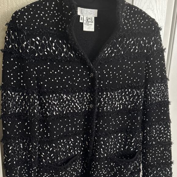 Escada Women Cardigan EUR 38‎ Black Ribbon Knit Wool Button Size 8 - Picture 2 of 9